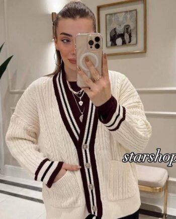 cardigan white burgandy