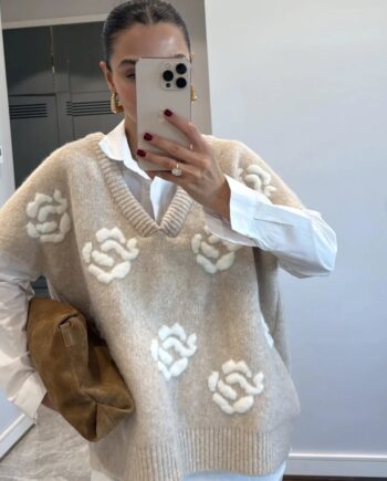 Navy Wool Vest Beige
